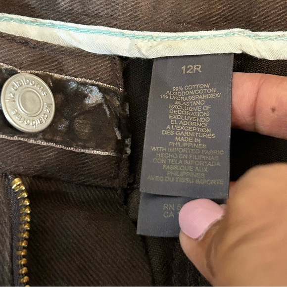 Liz Claiborne Bootcut Jeans Chocolate Sz 12R Velvet Trim - Picture 6 of 10